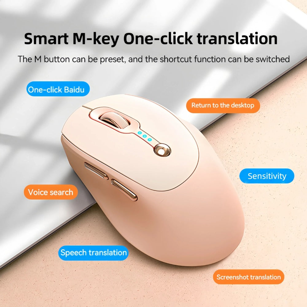 AI Smart Wireless Mouse with Voice-to-Text Real-Time Translation AI Writing PPT Creation Silent BT+2.4G Dual Mode Rechargeable Battery