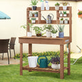 Potting Bench Table Fir Wood Iron Frame Switchable Top Integrated Sink 3-Tier Display Rack Storage Shelf for Garden, Patio and Yard Use