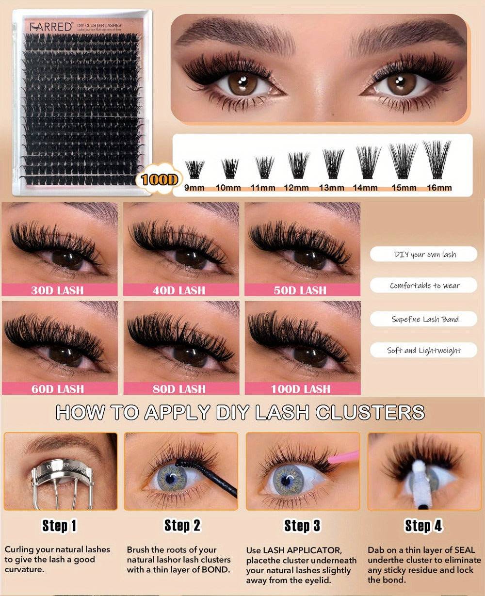 D-Curl Lash Extensions Tray with 272 Pre-Grouped 100D Thick Clusters in Mixed 8-16mm Lengths