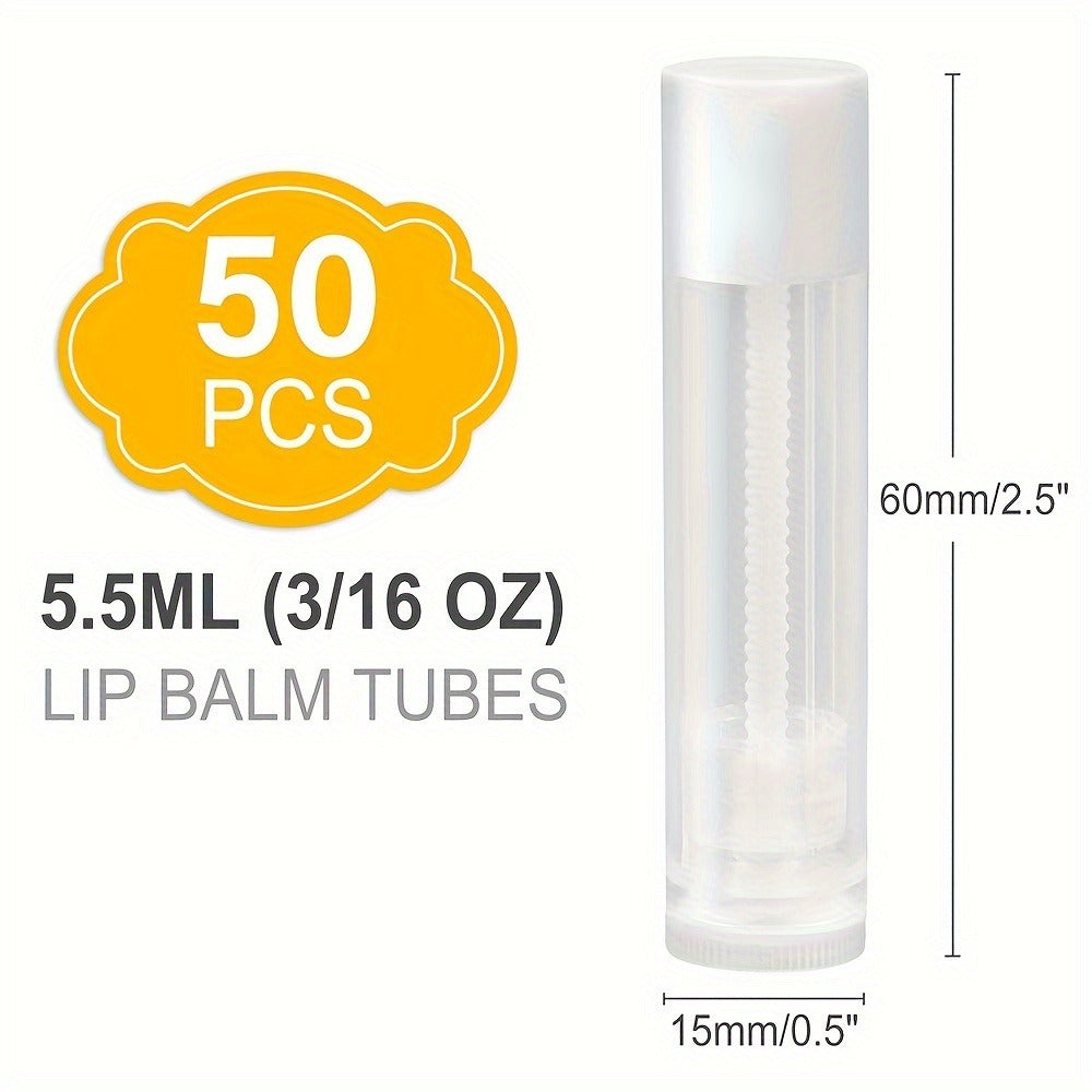 Empty Lip Balm Tubes 50 Pack with Filling Tray & Spatula, 5.5ml Clear BPA Free DIY Lip Balm Making Kit, Food