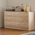 Dresser Six-Drawer Wide Wood-Look Storage Chest with Metal Pulls and Four Finish Options for Bedroom