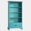 Ocean Blue Tall Bookcase with Five Open Shelves, Lower Storage Drawer and Turned Front Feet