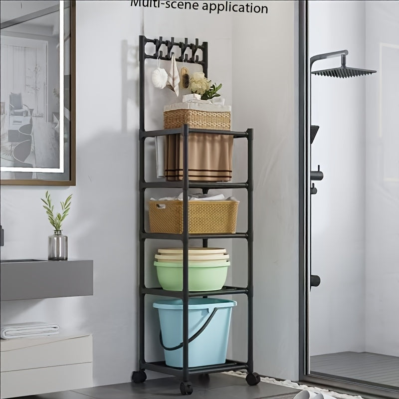 Six-Tier Rolling Storage Rack with Metal Frame, Caster Wheels and Hook or Reinforced Black Options