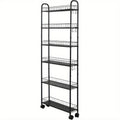 Storage Cart 6-Tier Narrow Metal Shelf with Four Rolling Wheels, Open Wire Baskets and 6 or 10-Inch Width Options