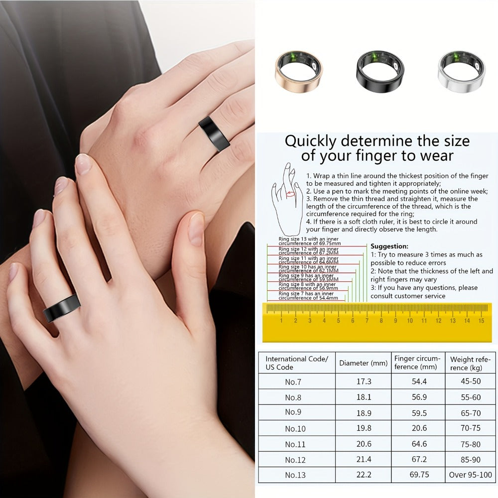 Smart Ring Health & Fitness Tracker Titanium – IP68 Waterproof, Sleep Heart Rate Step Calorie Stress Monitor, BLE 5.3 Magnetic Charging