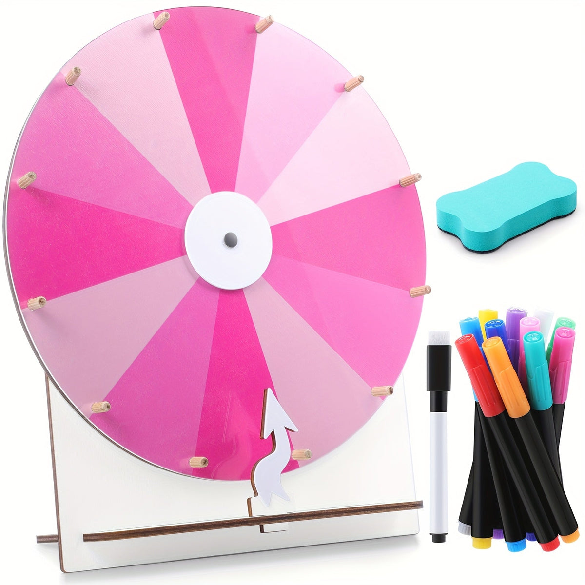 Spinning Prize Wheel 11.4 Inch Erasable Raffle Spin Wheel with Stand Tabletop Roulette Spinner for Wedding Party Family Game Night Classroom