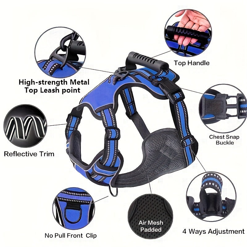 Dog Harness and Leash Set No-Pull Reflective Adjustable Oxford Vest with 2 Leash Clips Easy Control Handle for Small Medium Large Dogs XS-XL