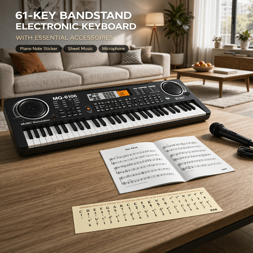 61-Key Keyboard Accessory Kit with Microphone, Sheet Music and Key Stickers