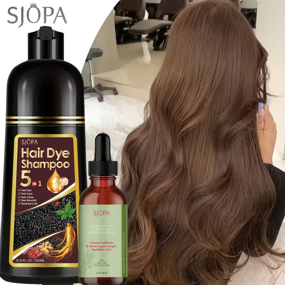 Rosemary Oil Hair Coloring Shampoo 5-in-1 Herbal Formula 500ml - 100% Gray Coverage for Bath Time, Home Spa and Personal Care