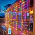 Solar Curtain Lights Outdoor 300 LED Waterfall Fairy String Lights with 8 Modes Remote for Entryways, Bedrooms and Living Spaces