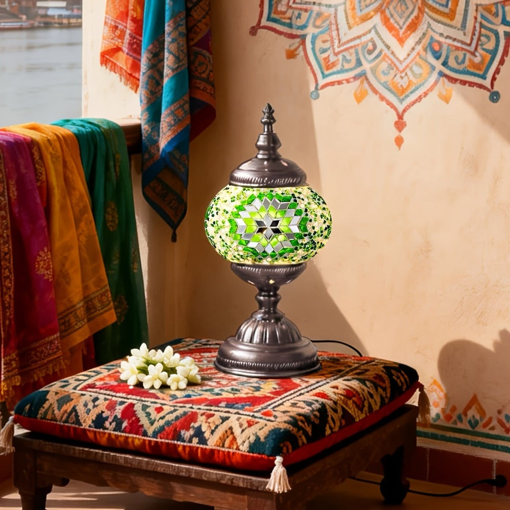 DIY Turkish Moroccan Mosaic Lamp Kit Handmade Glass Metal Brass Dimmable Bohemian Table Light for Entryways, Bedrooms and Living Spaces