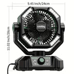 Camping Fan Battery Powered 20000mAh, Dual Motor 8-Speed Portable Tent Fan with Remote Control, 4 LED Lanterns and Hanging Hook