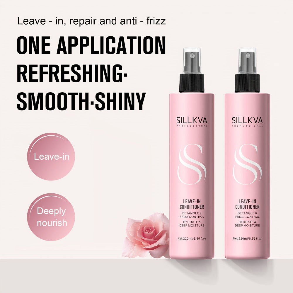 Leave-In Conditioner Spray & Detangling Hair Brush Set - Anti Frizz Smoothing Glycerin Formula for Home, Travel and Salon Hair Styling
