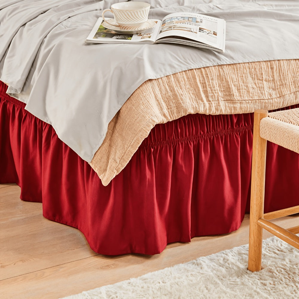 Bed Skirt with Adjustable Elastic Belt – Ruffle Microfiber Dust Ruffle 15 Inch Drop, Hotel Quality, Fade Resistant, Machine Washable