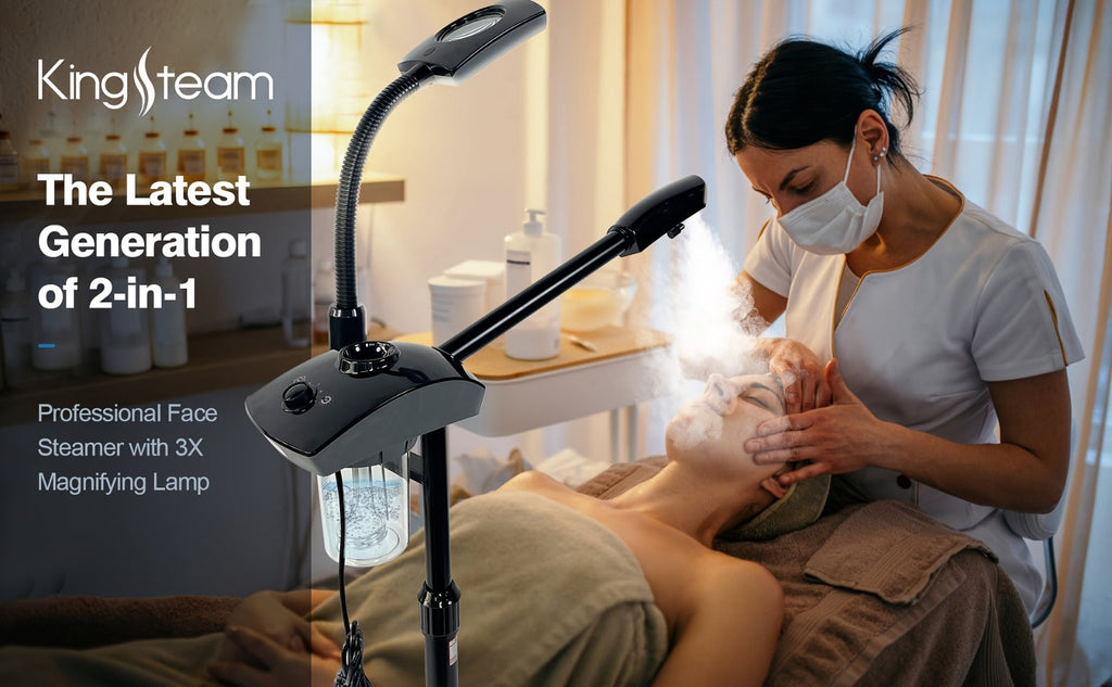 Facial Steamer with Ozone & 3X Magnifying Lamp, 2-in-1 Professional Wheeled Spa Steamer, Timer Preset
