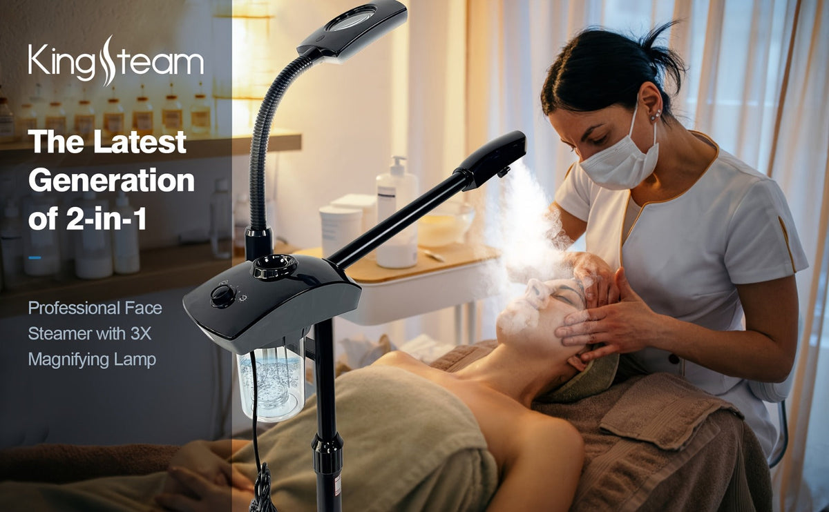 Facial Steamer with Ozone & 3X Magnifying Lamp, 2-in-1 Professional Wheeled Spa Steamer, Timer Preset