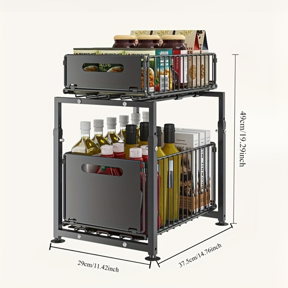 Under Sink Storage Organizer 2-Tier Metal Slide-Out Shelf for Kitchen or Bathroom Cabinet Use