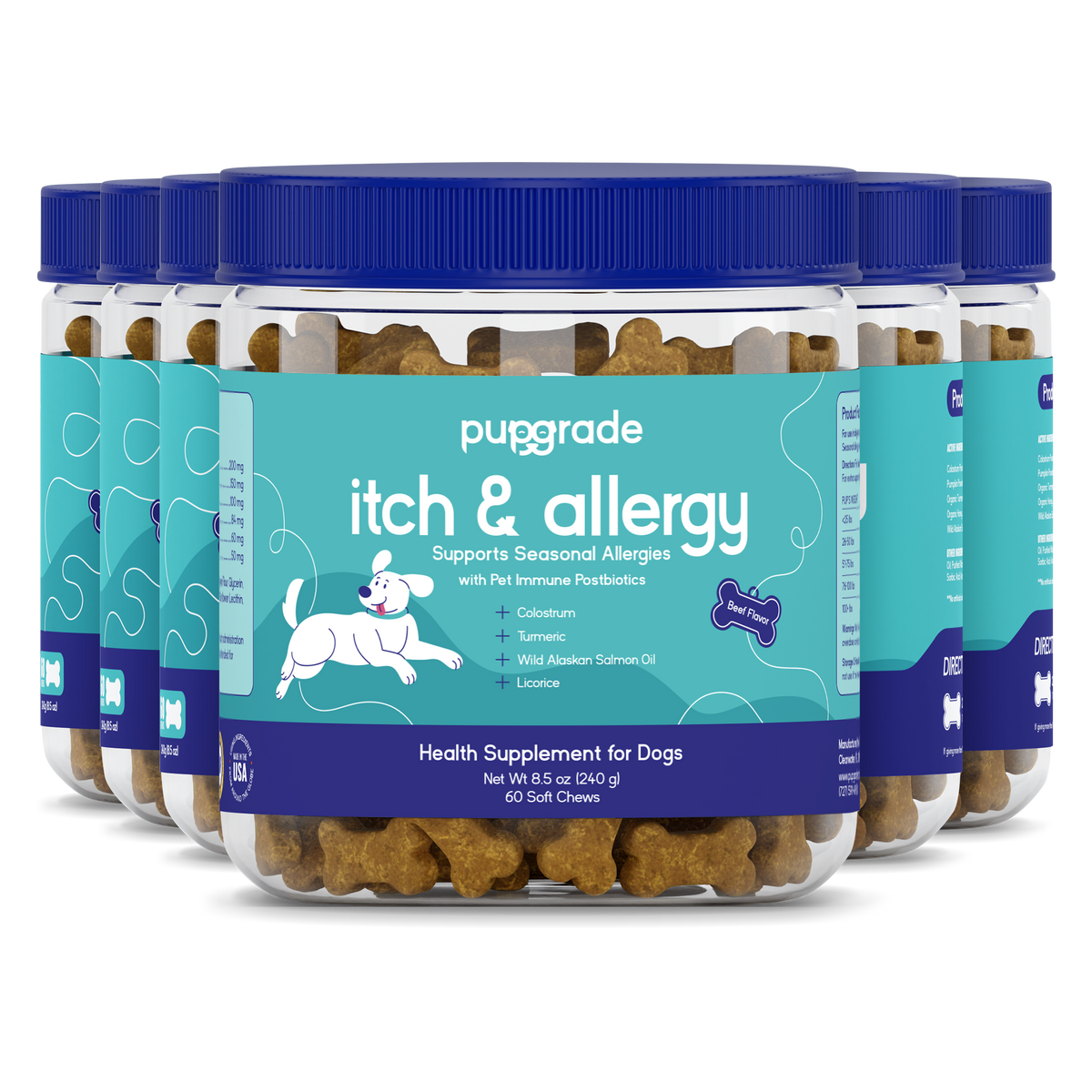 Dog Allergy and Skin Support Chews, 6 Jars