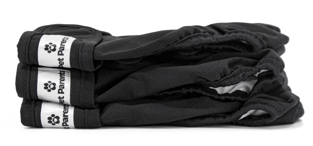 Washable Dog Diapers, Black (Black + Black + Black) / Extra Small ( 4-10")