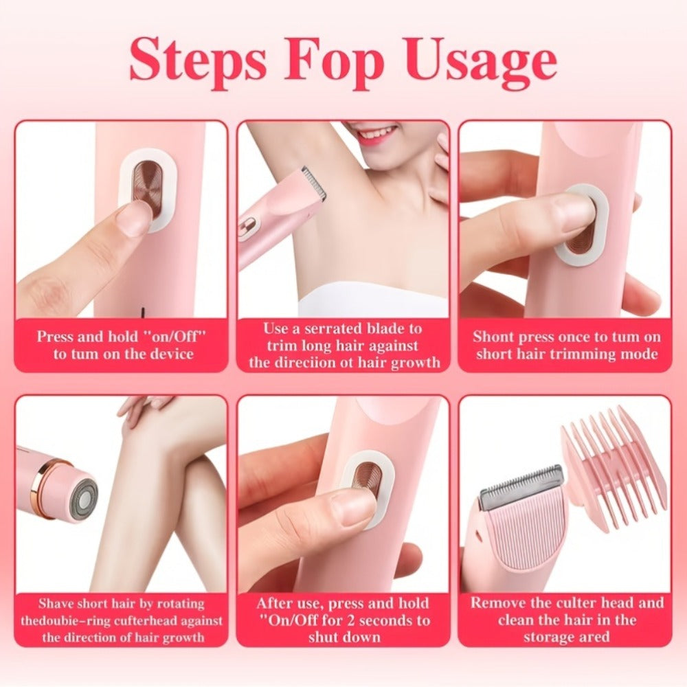 Electric Shaver 2-in-1 Women’s Razor and Bikini Trimmer with IPX6 Wet/Dry Use and USB Rechargeable Power