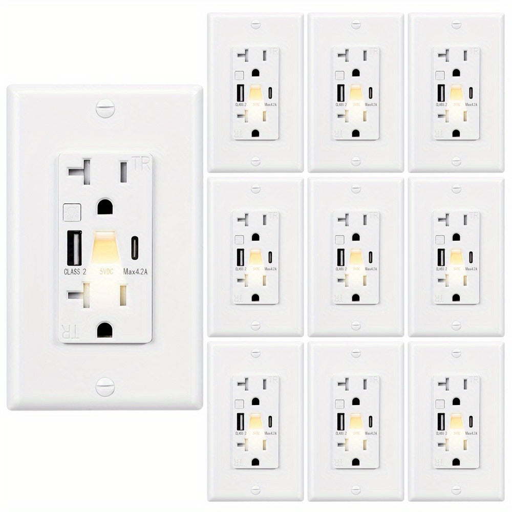USB Wall Outlet with Night Light 20A 125V Tamper-Resistant - Type A & Type C Ports 5V 4.2A for Entryways, Bedrooms and Living Spaces