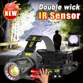 XHP360 Rechargeable Zoom Headlamp with IR Sensor, 500m Beam Label, 90° Tilt and Three 18650 Cells