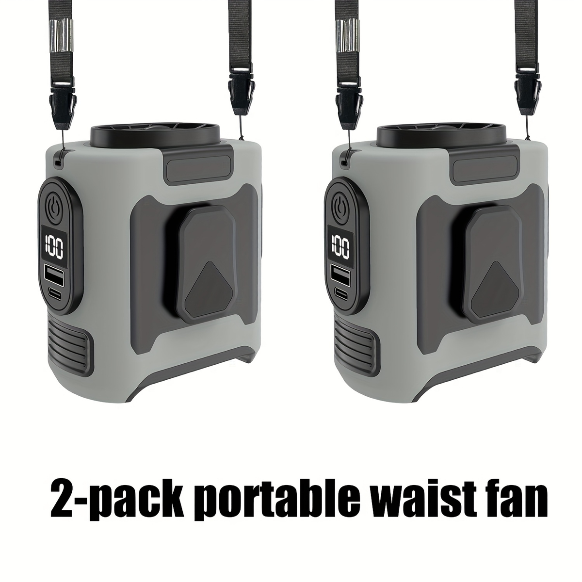 Portable Fan 10000mAh Five-Speed Waist and Neck Model with Dual Clips, LED Flashlight and Power Output