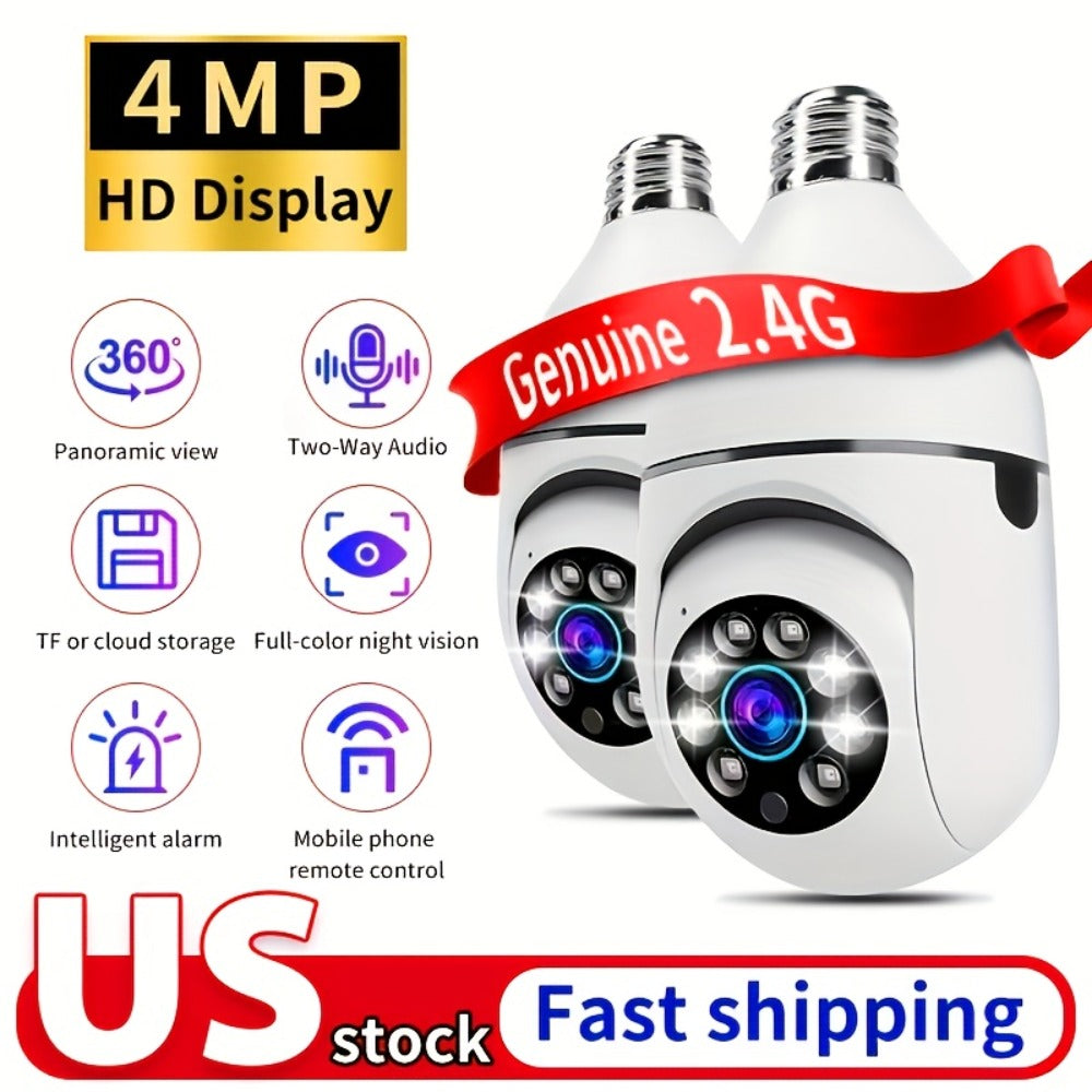 Light Bulb Security Camera 2-Pack 4MP E27 WiFi, Full Color Night Vision, Motion Detection Alerts