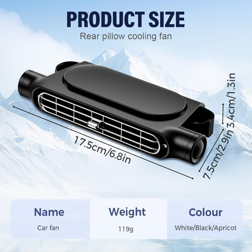 USB Car Seat Fan with Enclosed Air Outlet, Three Speed Settings and White or Black Color Options
