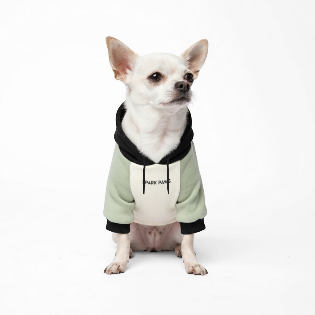 Olive Cream Stretch Fleece Dog Hoodie, S