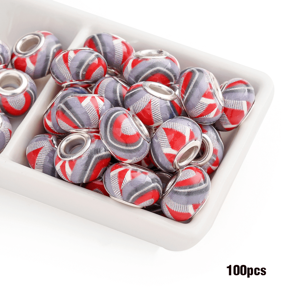 100-Piece Acrylic Flower Bead Set with 14mm Printed Flat-Round Shapes in Eight Color Mix Options