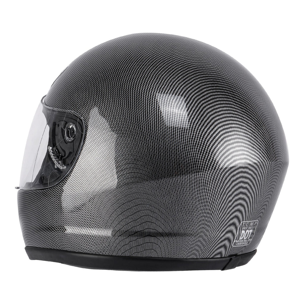 Motorcycle Helmet TCMT Full-Face Black Shell with Clear Shield, S-XL Size Chart, Interior Padding and Rear Vents