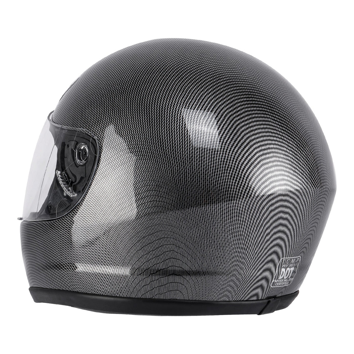 Motorcycle Helmet TCMT Full-Face Black Shell with Clear Shield, S-XL Size Chart, Interior Padding and Rear Vents