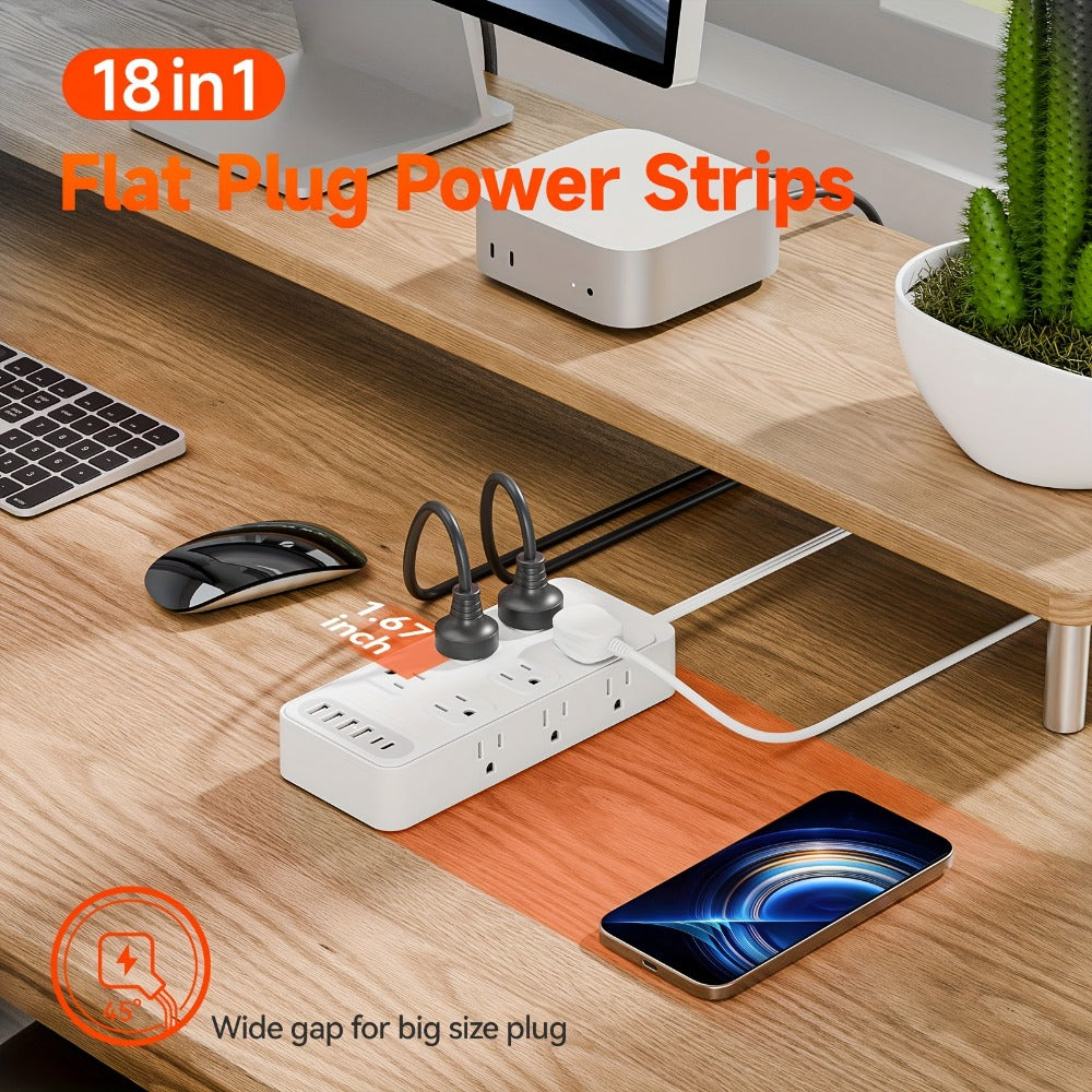 Power Strip 18-in-1 Charging Station with 12 AC Outlets, 4 USB-A, 2 USB-C and 5-Foot Flat-Plug Cord