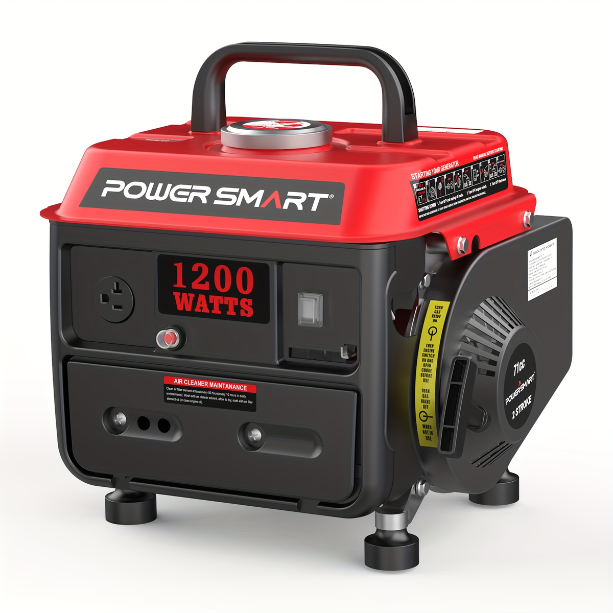 Portable Generator 1200W 2-Stroke Low Noise - Compact Gas Powered Generator for Camping, Job Sites