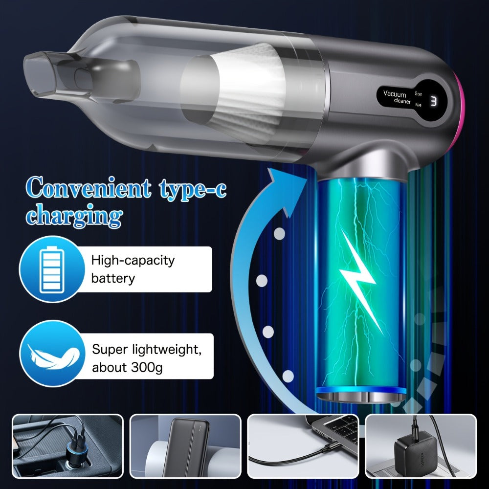 15, 000Pa Cordless Handheld Vacuum Cleaner with Brushless Motor, Clear Dust Cup, Blower and Pump Heads