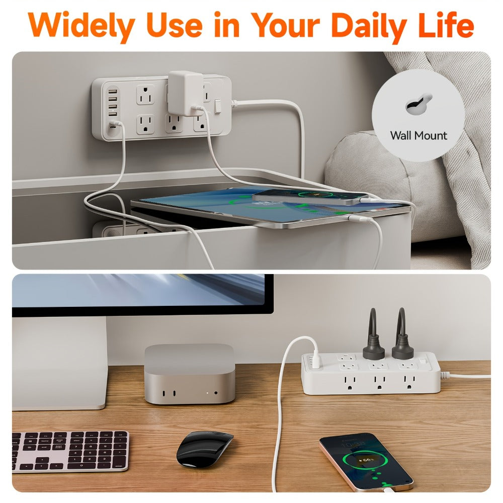 Power Strip 18-in-1 Charging Station with 12 AC Outlets, 4 USB-A, 2 USB-C and 5-Foot Flat-Plug Cord