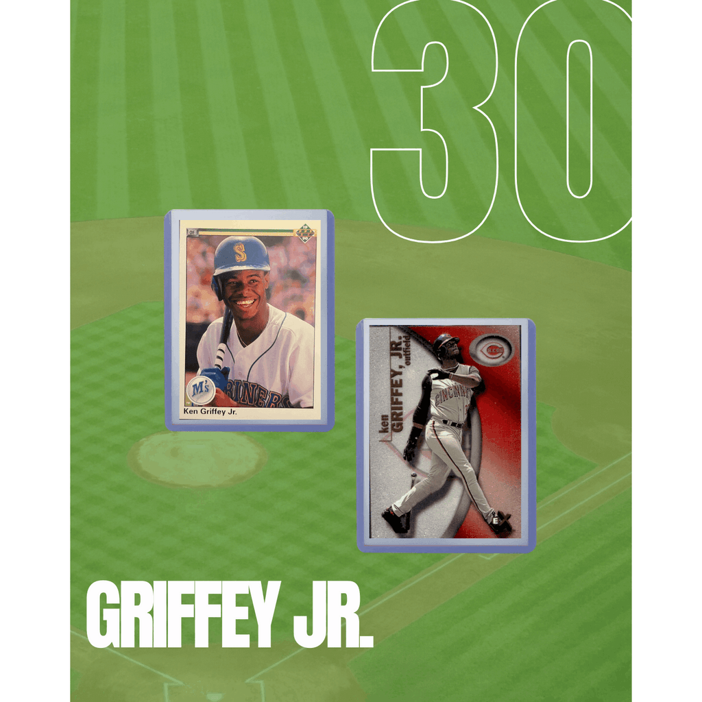 Sports Trading Cards, Ken Griffey Jr Five-Card Baseball Lot with Topps, Panini, Fleer and Donruss Artwork