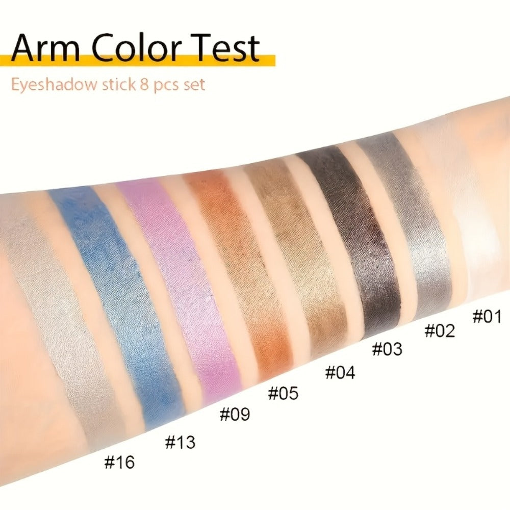 Eyeshadow Sticks and Gel Eyeliner Set 8 or 16PCS Shimmer Highly Pigmented Waterproof, for Makeup, Travel and Everyday Vanity Use