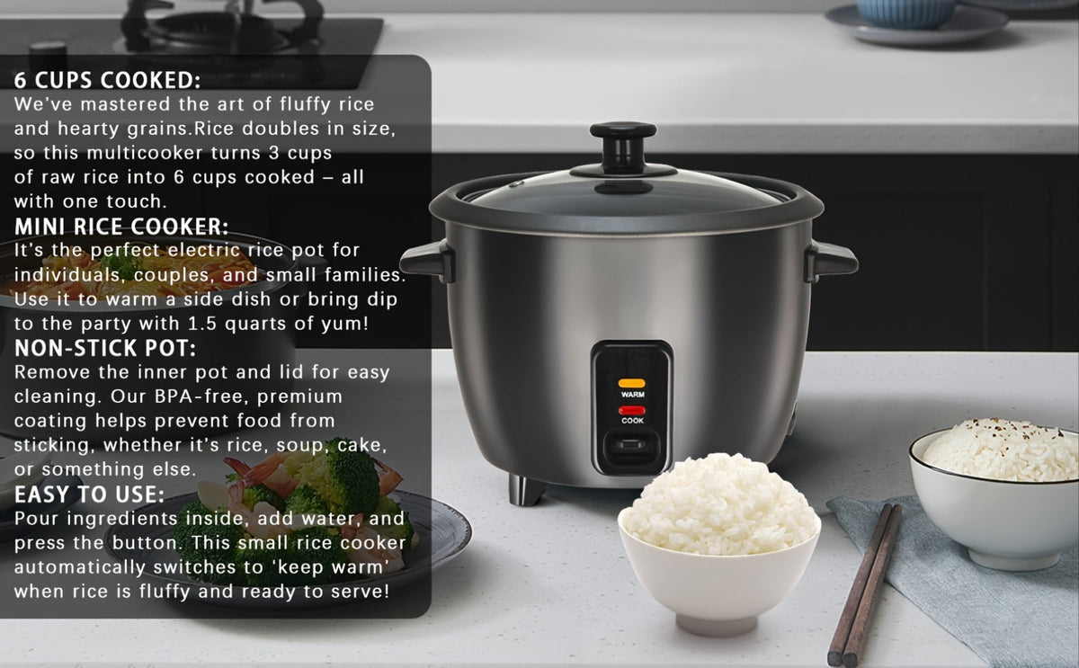 Rice Cooker & Yogurt Maker 3-Cup Nonstick, 1.5Qt Multicooker with Auto Keep, One-Touch Operation