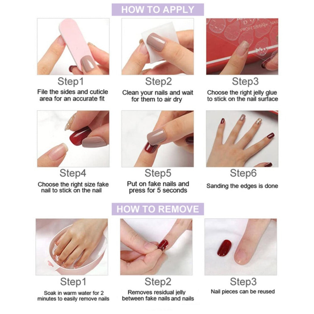 Press On Nails 10-Piece Long Duckbill Set with Nude French Tips, AB Diamond Finish and Nail Tools