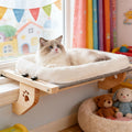Cat Window Perch Hammock – Wood & Metal Frame Windowsill Seat for Large Indoor Cats, Adjustable Cat Shelf for Window Sill Bedside Drawer