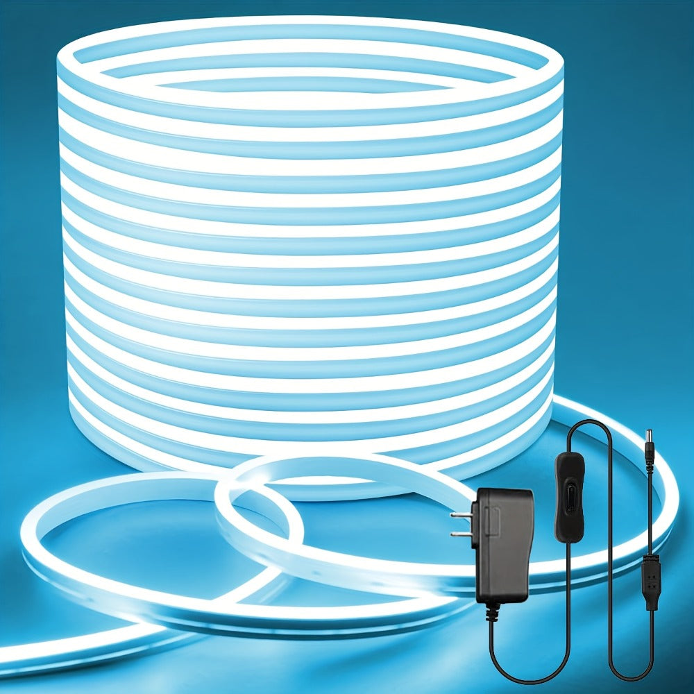 LED Neon Light Strip 32.8ft 10m 1200 LEDs Super Bright, 24V Flexible Neon Strip with Power Adapter & Mounting Clips