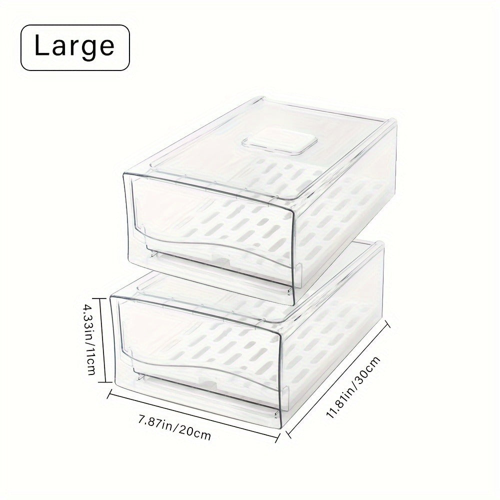 Stackable Fridge Organizer Bins with Drain Board 2 Pack, Refrigerator Drawer Organizer for Produce Fruit Vegetable