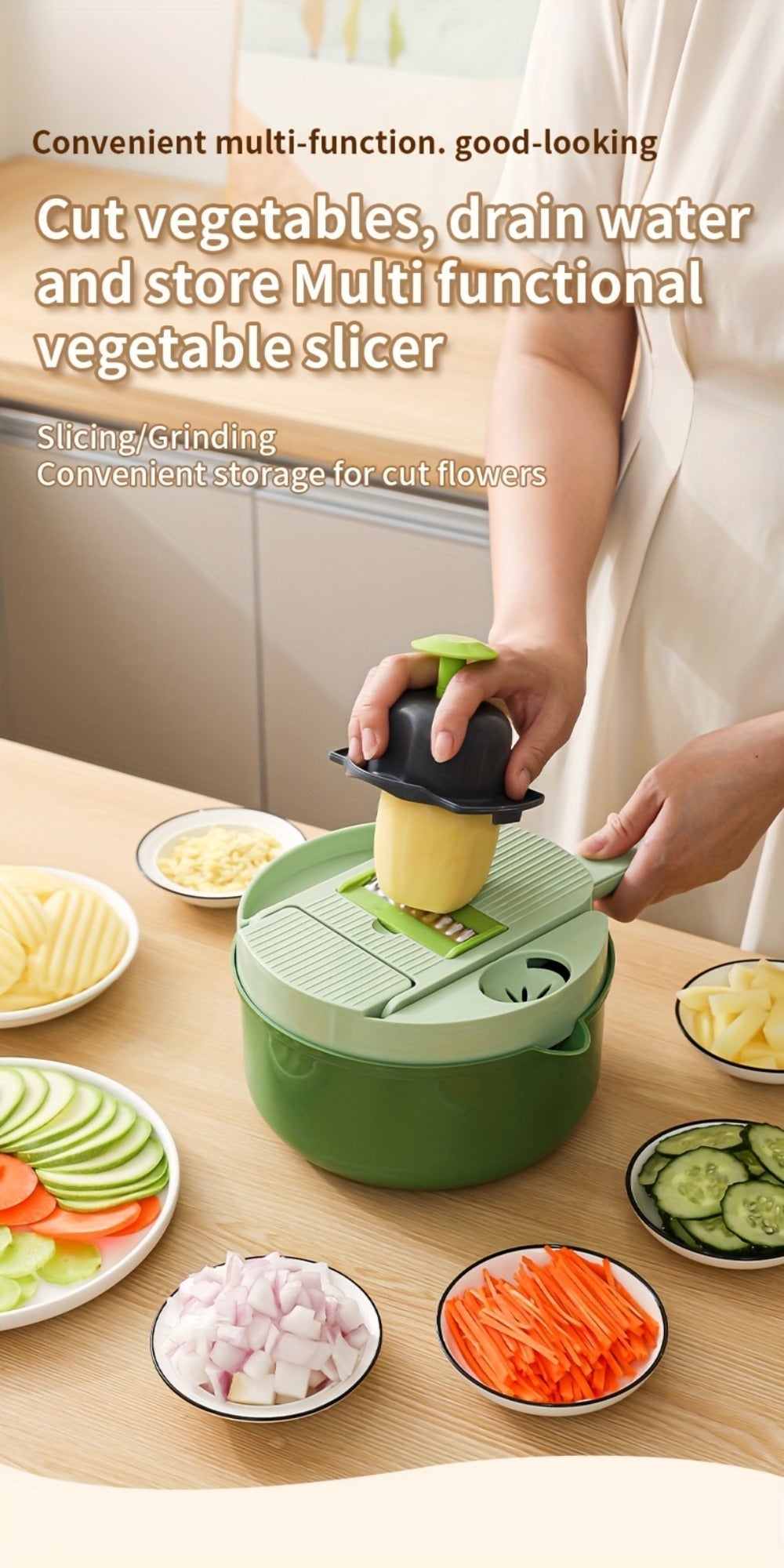 Vegetable Chopper 16-in-1 Manual Food Processor with Container, Onion Dicer, Potato Slicer, Garlic Mincer