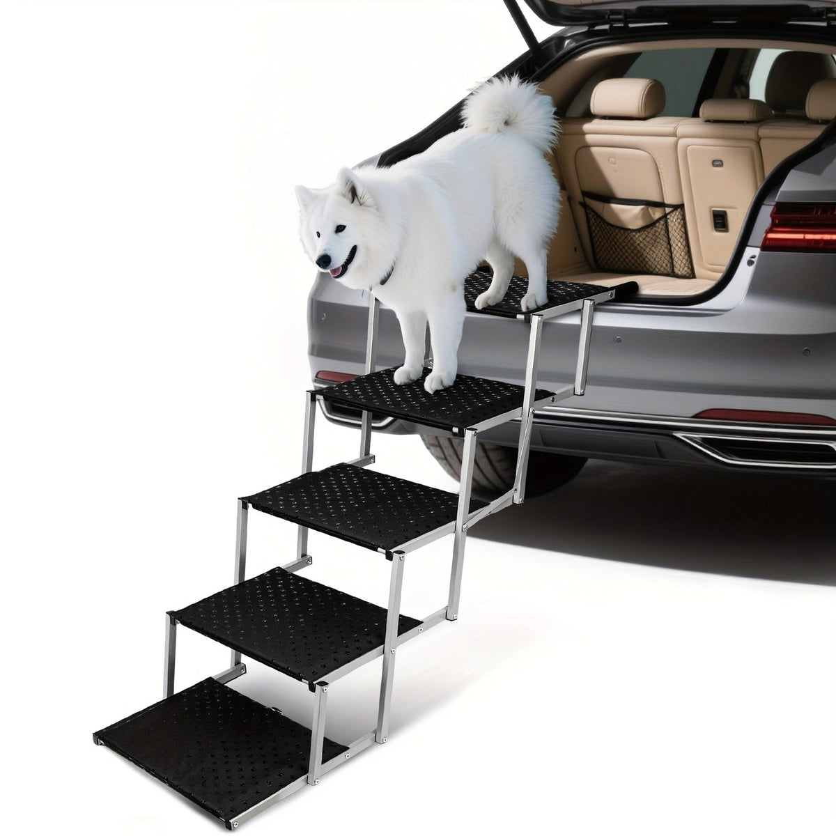 Dog Ramp for Cars Portable Folding Pet Stairs for SUV Trucks & Large Dogs – Non-Slip Surface Reinforced Steps Supports Up to 200 lb