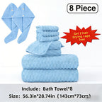 Towel Set 4 or 8 Piece Microfiber Collection with Hair-Drying Cap Options in Four Colors for Home and Guest Use