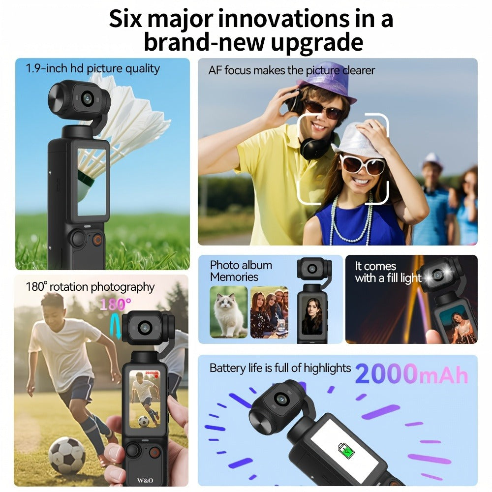 4K Pocket Camera with 180° Rotating Lens, 100MP, 2000mAh Battery & 32GB Card – 1.9" Screen, USB-C Charging, Webcam Function