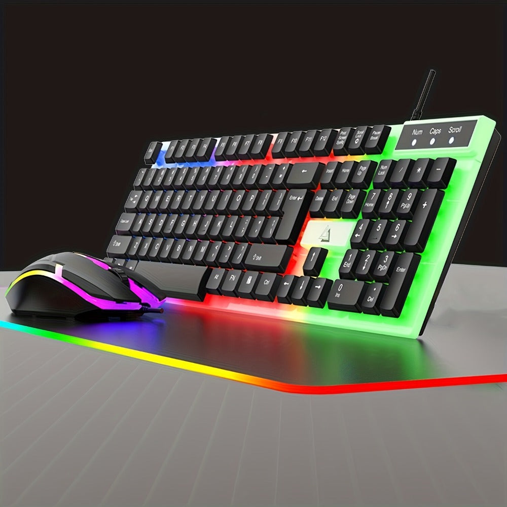 Gaming Keyboard and Mouse Combo Wired Backlit Mechanical-Feel Keys Optical Mouse Ergonomic USB Set for PC Laptop Desktop Home Office Quick