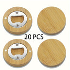 Bamboo Magnetic Bottle Opener Bulk 20 40 80 160 Pack – Round Fridge Magnet Blank Bottle Opener for Wedding Favors Party Gifts Kitchen Decor